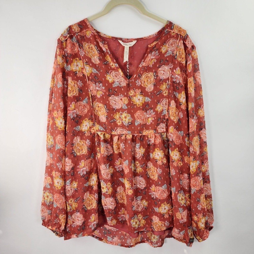 Matilda Jane Botanical Beauty Top Women's L Floral Long Sleeve Peasant